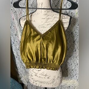 Zara olive green satin cropped tank